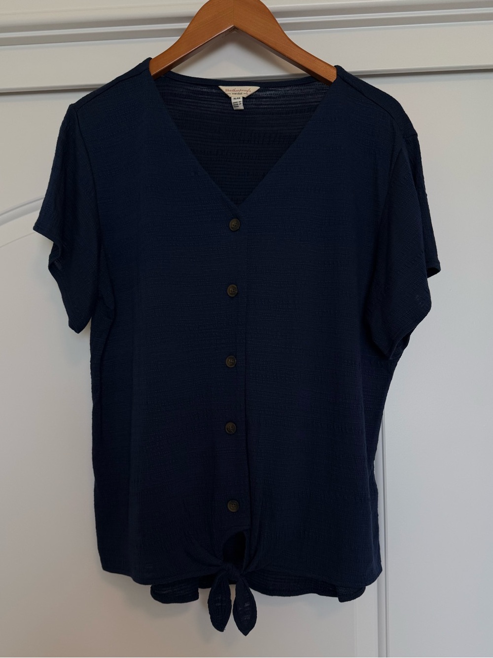 Button-Front Navy Tie-Hem Blouse by Market & Spruce